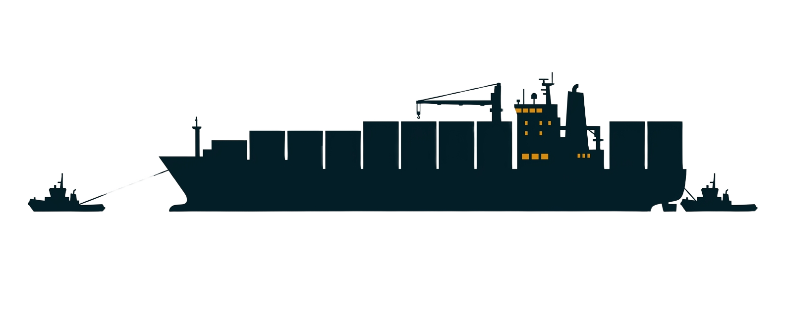 Frachtschiff wird von zwei Schleppern gezogen